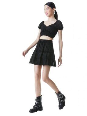 Alice + Olivia Rianna Mock Sleeve Top & Skirt Set Size XS Black